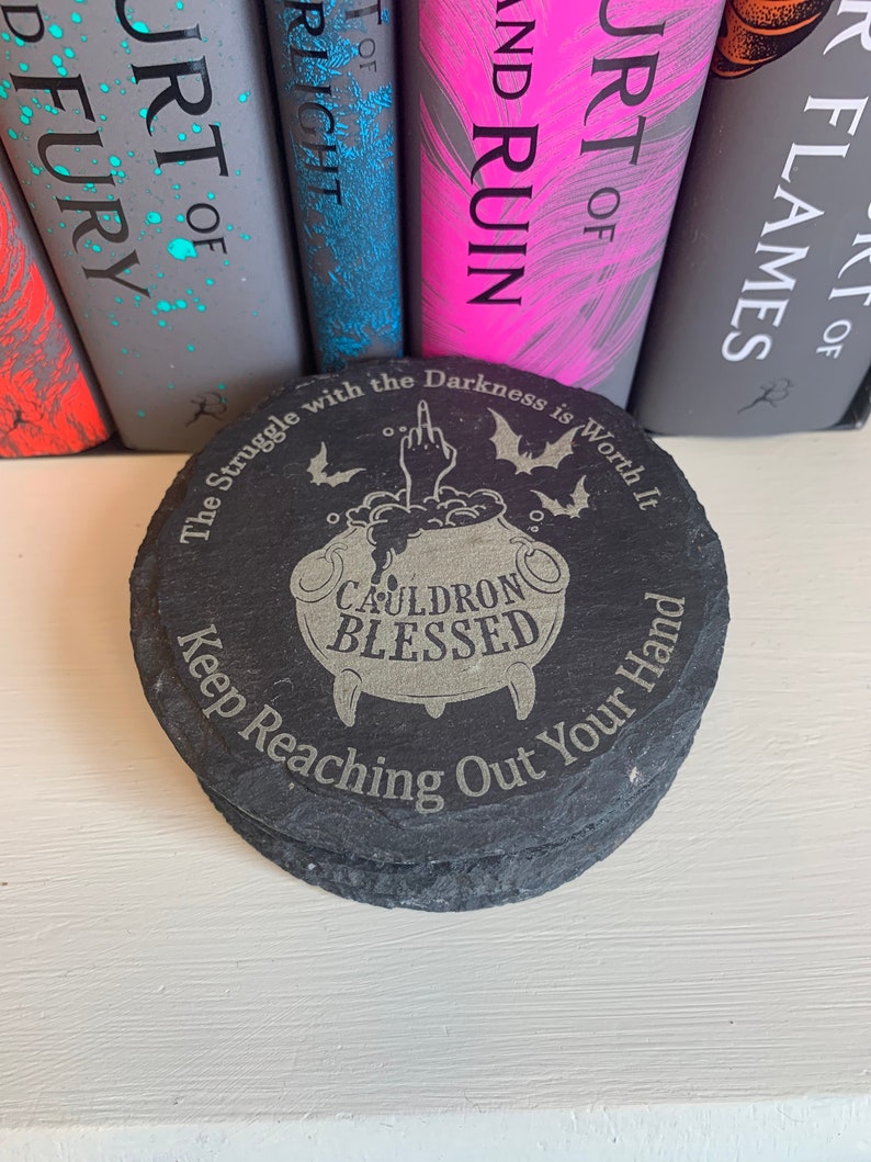 ACOTAR slate coaster cauldron blessed Nesta bat boys cassian keep reaching out your hand a court of thorns and roses novelty gift book lover image 2