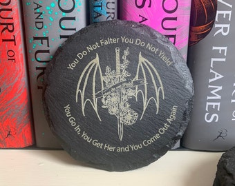 ACOTAR Slate Coaster You Do Not Yield Feyre Rhysand A Court of Thorns and Roses Quote Novelty Gift Book Lover Booktok Mist and Fury Bat Boys