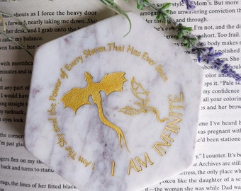 Fourth Wing Dragon Book Coaster Merch Gift Bookish Book Lover Booktok I Am Infinite Quote Decor Marble Gold