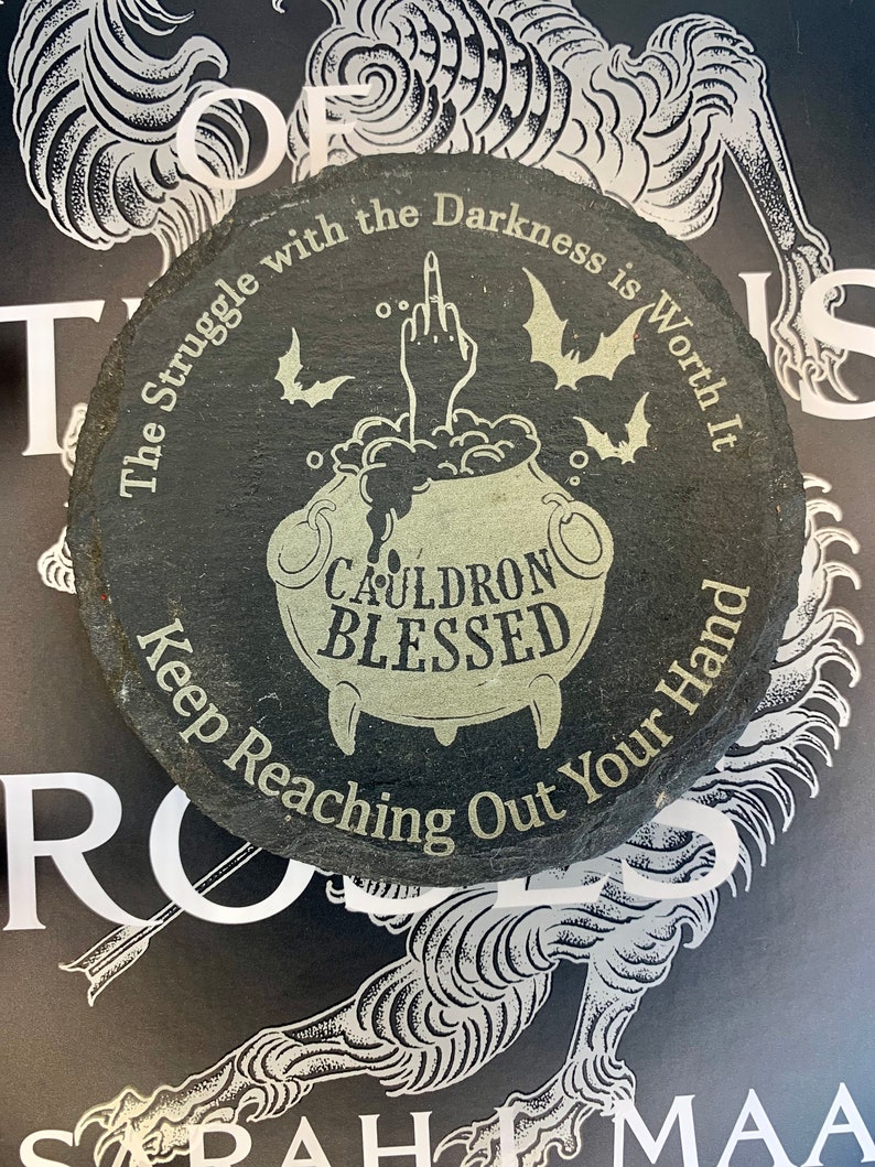 ACOTAR slate coaster cauldron blessed Nesta bat boys cassian keep reaching out your hand a court of thorns and roses novelty gift book lover image 1