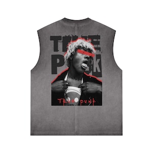 Rear Print True Punk Reverse Washed Muscle Tank Top Unisex Gray