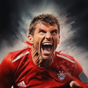 Thomas Muller, Bayern Munich, Football poster, Home Decor, Wall poster, Colour,  Painting, Art.