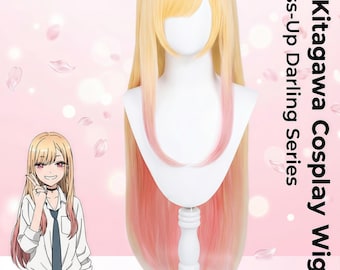 Marin Kitagawa Cosplay Wig- My Dress-Up Darling , Long Straight Blonde Pink Gradient Anime Wig with Bangs for Women Costume Party