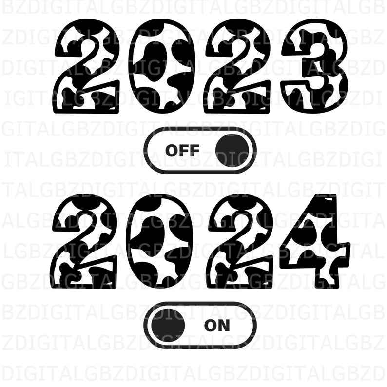 2023 off 2024 on Svg, Happy New Year 2024 Svg, Hello 2024 Svg, Kids New
