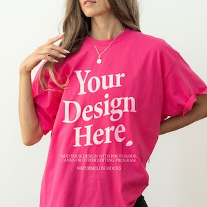 Comfort Colors Heliconia C1717 Heliconia Mockup Oversized Tshirt Mockup Model Mockup Hot Pink Mockup Heliconia t-Shirt Mockup Pink Mockup