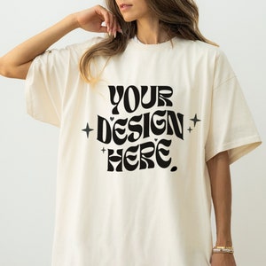 Gildan 5000 Natural Mockup Gildan 64000 Natural Mockup Ivory C1717 Mockup Oversized Mockup Soft Cream Bella Canvas 3001 Shirt Mockup Model