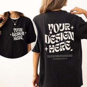 Front and Back Black C1717 Black Comfort Colors Mock Black Mockup Front Back Mockup Print on Back Oversized Tshirt Model Mockup Black tshirt