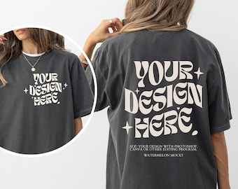 Comfort Colors Front and Back Pepper C1717 Pepper Mockup Front Back Mockup Print on Back Oversized Tshirt Model Mockup Grey Pepper t-Shirt