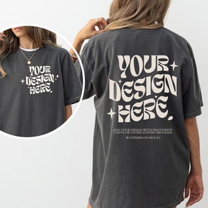 Comfort Colors Front and Back Pepper C1717 Pepper Mockup Front Back Mockup Print on Back Oversized Tshirt Model Mockup Grey Pepper t-Shirt