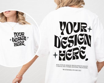 Comfort Colors Front and Back White C1717 White Mockup Print on Back Oversized Tshirt Model Mockup Gildan White Mockup CC1717 White t-Shirt