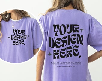 Violet Front and Back Mockup Comfort Colors Print on Back 1717 Shirt Mockup Violet 1717 Halloween Mockup Oversized Mockup Violet Model Tee