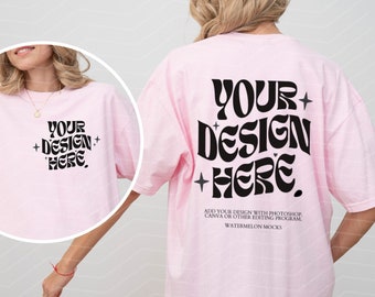 Front and Back Comfort Colors Blossom Mockup C1717 Pink Mockup Front Back Mockup Print on Back Oversized Tshirt Model Mockup Blossom Mock Up