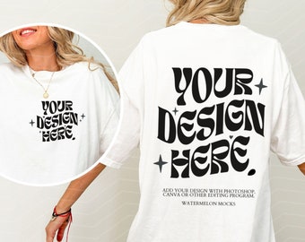 Comfort Colors Front and Back White C1717 White Mockup Print on Back Oversized Tshirt Model Mockup Gildan White Mockup 3001 White t-Shirt