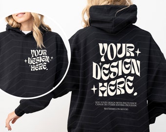 Front and Back Black Gildan 18500 Black Gildan Hoodie Mockup Front Back Black 18500 Hoodie Mockup Oversized Hoodie Mockup Hooded Model Mock