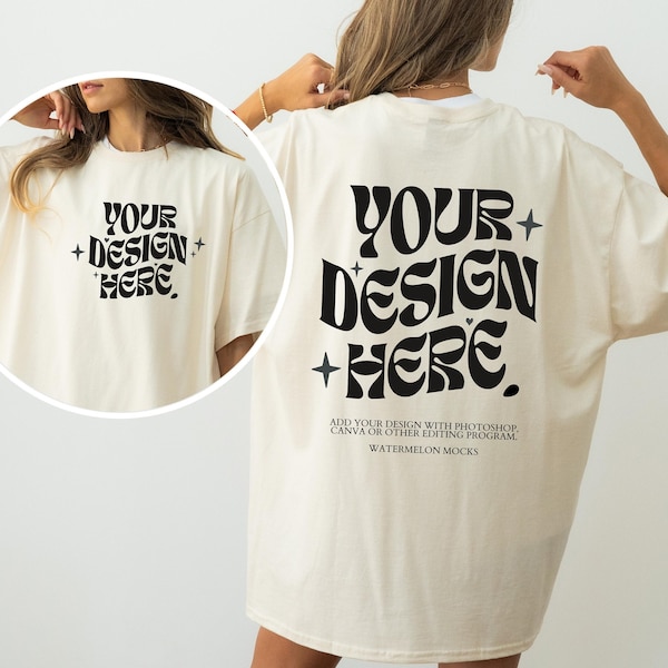 Comfort Colors Front and Back Ivory C1717 Ivory Mockup Print on Back Oversized Tshirt Model Mockup Gildan Natural Mockup 3001 Beige t-Shirt