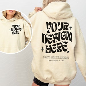 Front Back Gildan 18500 Mockup Gildan Sand Hoodie Mockup Front and Back Sweatshirt Model Back Mockup Gildan Sand 18500 Sand Gildan Studios