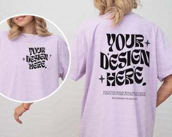 Front and Back Comfort Colors Orchid Mockup C1717 Orchid Mockup Front Back Mockup Print on Back Oversized Tshirt Model Mockup Pink Mock Up