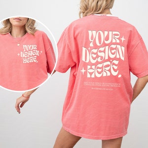 Front and Back Comfort Colors Watermelon Mockup C1717 Watermelon Mockup Front Back Pink Mockup Print on Back Oversized Tshirt Model Mockup