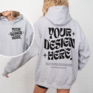 Front and Back Gray Gildan 18500 Sport Grey Gildan Hoodie Mockup Front Back Heather Grey 18500 Hoodie Mockup Oversized Hooded Model Mock up