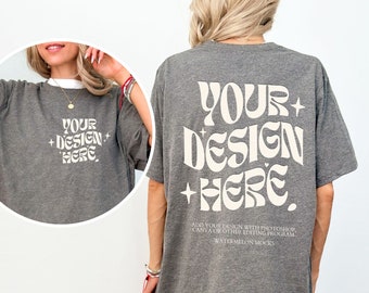 Bella Canvas 3001 Front and Back Mockup TShirt Deep Heather Front Back Mockup Bella Canvas 3001 Shirt Heather Deep Grey Mockup Oversized