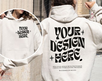 Front Back Gildan 18500 Mockup Gildan Sand Hoodie Mockup Front and Back Sweatshirt Model Back Mockup Gildan Sand 18500 Sand Gildan Outdoors