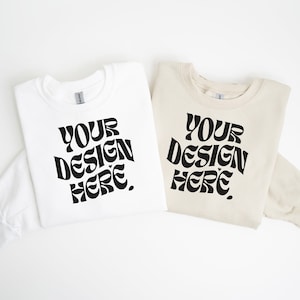 Couple Mockup Gildan 18000 Sleeve Mockup Sand White Wedding Mockup Gildan Sweatshirt 18000 Folded Sweatshirt Mock up Flat lay Mr Mrs Mockup