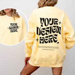 Front Back Comfort Colors 1566 Butter Mockup Front and Back Butter Mockup Comfort Colors Butter Sweatshirt Mockup Comfort Colors Sweatshirt