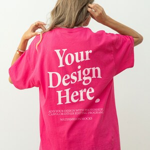 Comfort Colors Back Heliconia C1717 Heliconia Mockup Print on Back Oversized Tshirt Mockup Model Mockup Hot Pink Mockup Heliconia t-Shirt