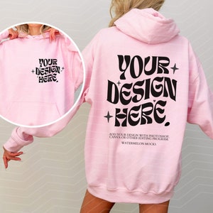 Light Pink Gildan Front Back Hoodie Gildan 18500 Mockup Print on Back Gildan Pink Hoodie Mockup Oversized Hoodie Mockup Pink Model Mockup