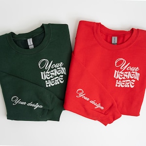 Sleeve Mockup Gildan 18000 Couple Mockup Red Green Christmas Mockup Gildan Sweatshirt 18000 Folded Sweatshirt Mock up Flat lay Mr Mrs Mockup