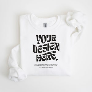 Gildan 18000 White Mockup Gildan White Sweatshirt Flat Lay Mockup Folded Sweatshirt Mockup White Gildan 18000 Flatlay Crewneck Mockup White