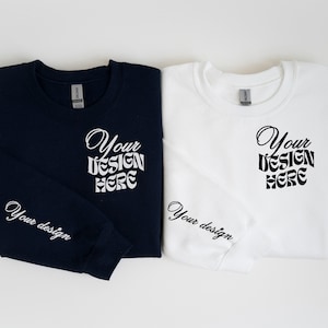 Sleeve Mockup Gildan 18000 Couple Mockup White Black Wedding Mockup Gildan Sweatshirt 18000 Folded Sweatshirt Mock up Flat lay Mr Mrs Mockup