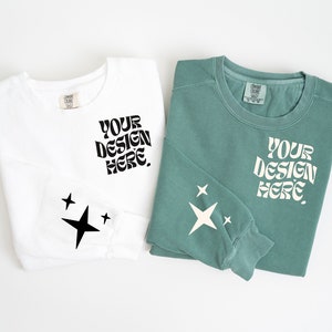 Sleeve Mockup Comfort Colors 1566 Couple Mockup Comfort Colors Light Green White Mockup Folded Sweatshirt Mock up Flat lay Mr Mrs Mockup