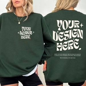 Gildan 18000 Front Back Green Mockup Green Sweatshirt Back Mockup Oversized Forest Green Hoodie Mockup Model 18000 Gildan Green Mock