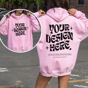 Light Pink Gildan Front Back Hoodie Gildan 18500 Mockup Print on Back Gildan Pink Hoodie Mockup Oversized Hoodie Mockup Pink Model Mockup