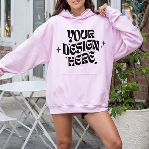 Light Pink Gildan Hoodie Gildan 18500 Mockup Gildan Pink Hoodie Mockup Oversized Hoodie Mockup Pink Gildan Model Mockup 18500 Model Mockup