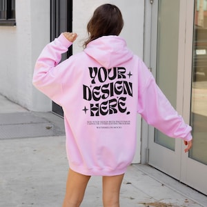 Gildan 18500 Light Pink Hoodie Mockup Back of Hoodie Mockup Pink Oversized Hoodie Mockup Trendy Model Mockup Nature Mockup Lifestyle Mockup