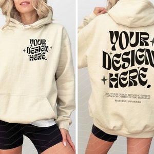 Front Back Gildan 18500 Mockup Gildan Sand Hoodie Mockup Front and Back Sweatshirt Model Back Mockup Gildan Sand 18500 Sand Gildan Outdoors