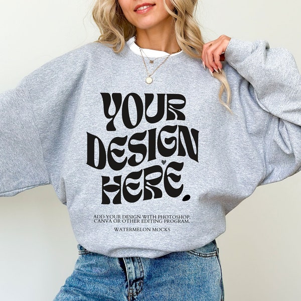 Gildan 18000 Sport Grey Mockup Grey Sweatshirt Mockup Oversized Heather Gray Mockup 18000 Gildan Heather Grey Mock Crewneck Trendy Mockup