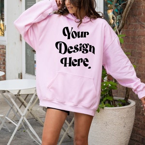 Light Pink Gildan Hoodie Gildan 18500 Mockup Gildan Pink Hoodie Mockup Oversized Hoodie Mockup Pink Gildan Model Mockup 18500 Model Mockup