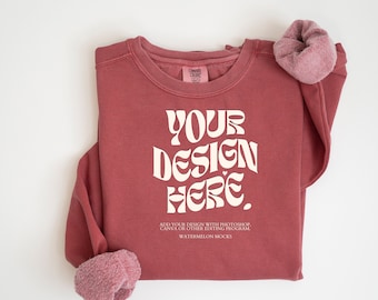 Comfort Colors 1566 Crimson Mockup Comfort Colors Crimson Składana bluza Mock up Comfort Colors Sweatshirt Mockup Crimson Płaski układ Mockup
