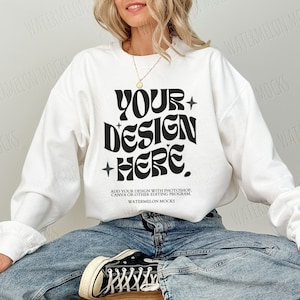 Gildan 18000 Sweatshirt Mockup White Sweatshirt Mockup Winter Sweater Mockup Model Mockup Crewneck Mockup Oversized Sweatshirt Mockup Trendy