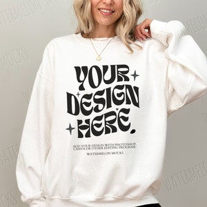 Gildan 18000 Sweatshirt Mockup White Sweatshirt Mockup Winter Sweater Mockup Model Mockup Crewneck Mockup Oversized Sweatshirt Mockup Trendy