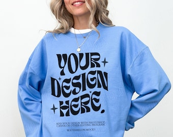 Gildan 18000 Carolina Blue Mockup  Carolina Blue Sweatshirt Mockup Oversized Mockup 18000 Gildan Carolina Blue Mock Crewneck Trendy Mock