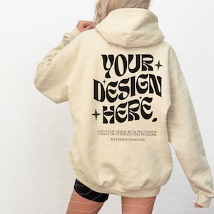 Back Gildan 18500 Mockup Gildan Sand Hoodie Mockup Print on Back Sweatshirt Model Back Mockup Gildan Sand 18500 Sand Gildan Studio Mockup