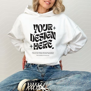 White Hoodie Mockup Gildan 185000  Oversized Hoodie White Mockup  Mockup White 18000 Gildan Hoodie Trendy Mock Studio Mockup