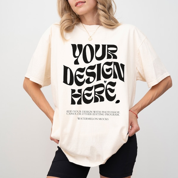 Comfort Colors C1717 Ivory Shirt Ivory CC Mockup Ivory C1717 Mockup Model Mockup Natural Shirt Mockup CC Beige Oversized Mock Up Ivory Mock