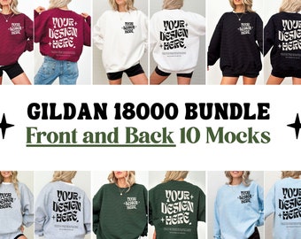 Gildan 18000 Mockup Bundle Front and Back Sweatshirt Mockup Bundle Black White Mockup Print on Back Oversized Sweatshirt Whole Shop Bundle