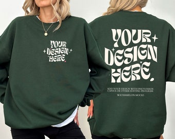 Gildan 18000 Front Back Green Mockup Green Sweatshirt Back Mockup Oversized Forest Green Hoodie Mockup Model 18000 Gildan Green Mock