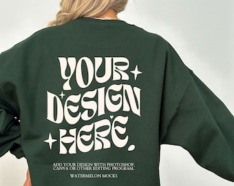 Gildan 18000 Back Green Mockup Green Sweatshirt Zurück Mockup Oversized Forest Green Hoodie Mockup Modell 18000 Gildan Green Mock Crewneck